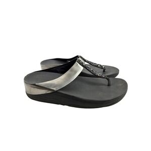 FitFlop‎ Fino Silver Metallic Crystal Thong Sandals Womens 7 Microwobbleboard